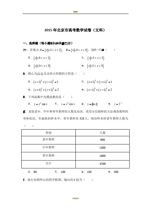 2015年北京市高考数学试卷(文科)