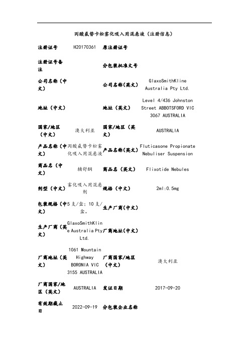 丙酸氟替卡松雾化吸入用混悬液说明书-台湾