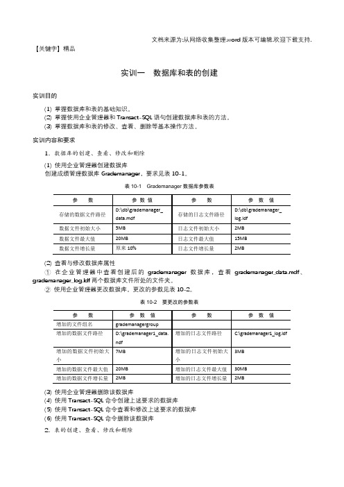 【精品】实训一数据库和表的创建