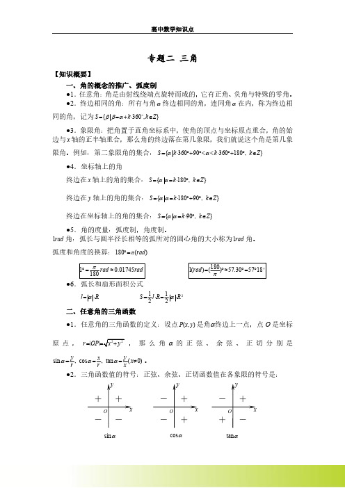 高中数学知识点三角函数与解三角知识点