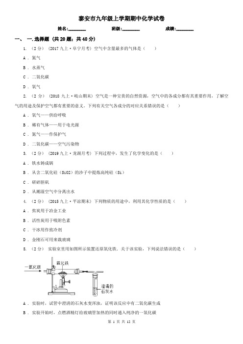 泰安市九年级上学期期中化学试卷