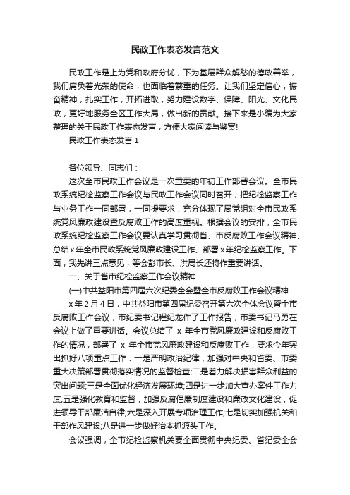 民政工作表态发言范文