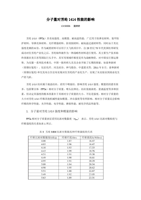 分子量对芳纶1414性能的影响