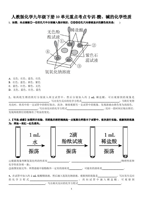 2020人教版化学九年级年级下册10单元重点考点专训-酸、碱的化学性质(附答案)