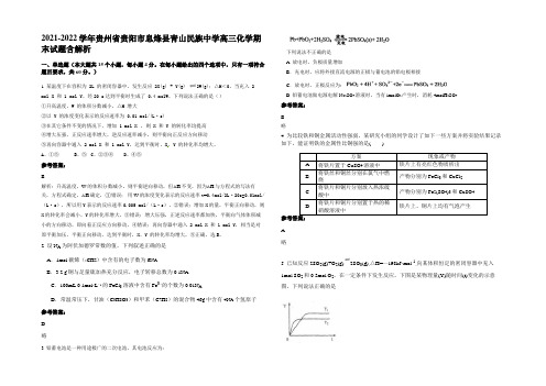 2021-2022学年贵州省贵阳市息烽县青山民族中学高三化学期末试题含解析