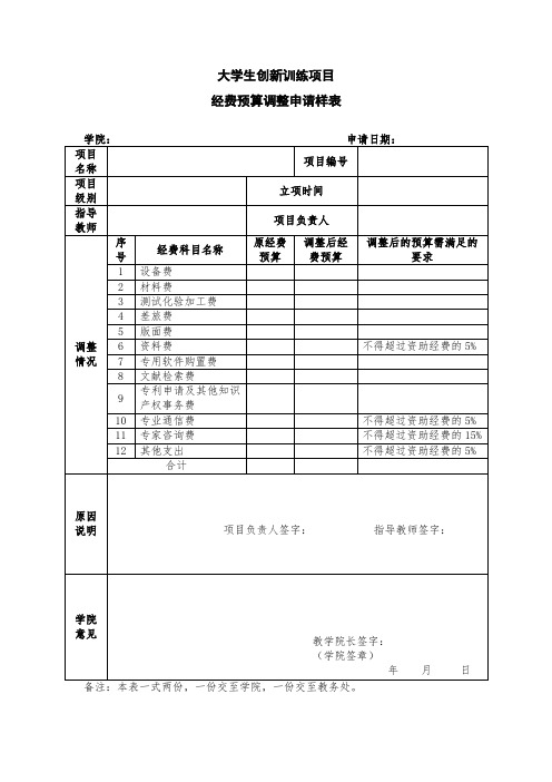 经费预算调整申请表