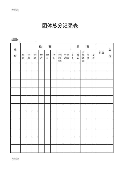 田径运动会各种用表、检录表、统计表