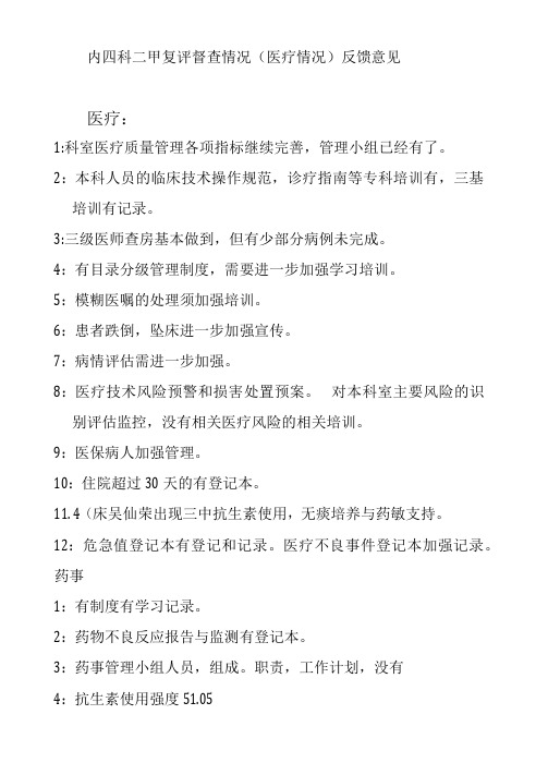 内四科督查情况(医疗情况)反馈意见