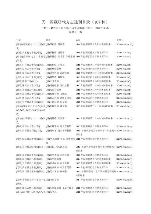 《天一阁藏明代方志选刊》及《续编》目录