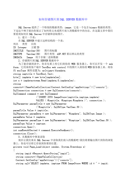 存储图片到SQLSERVER数据库中