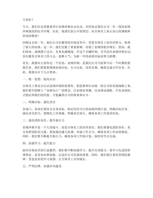 业绩冲刺会议仪式发言稿