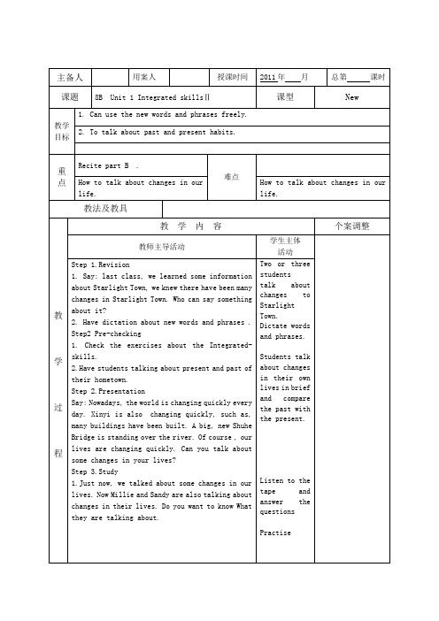 牛津英语八年级8Bunit 1 Unit 1 Integrated skills格式教案