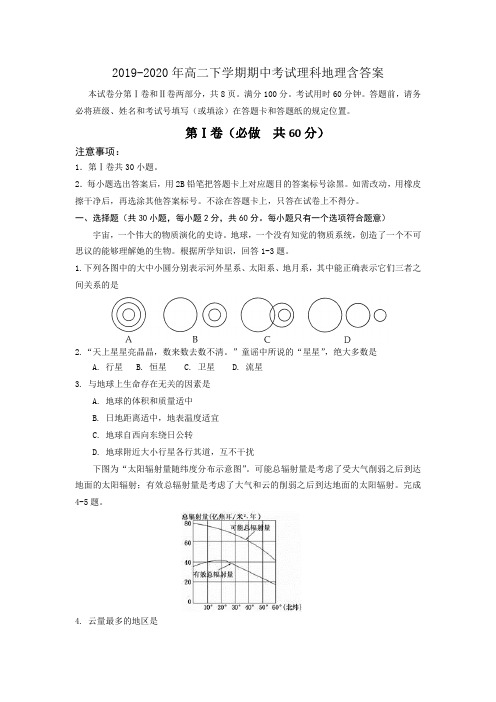 2019-2020年高二下学期期中考试理科地理含答案