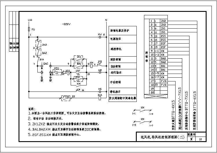 送风机.排风机控制原理图设计CAD参考图