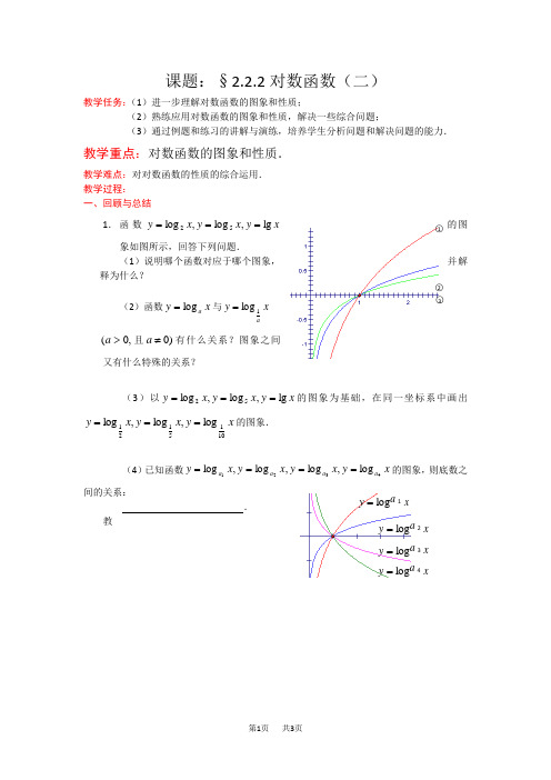 高一数学教案：课题：§2.2.2对数函数(二) 