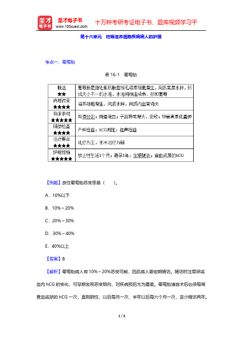 2020年《主管护师(妇产科护理学)考试》的考点手册-妇产科护理学-妊娠滋养细胞疾病病人的护理【圣才