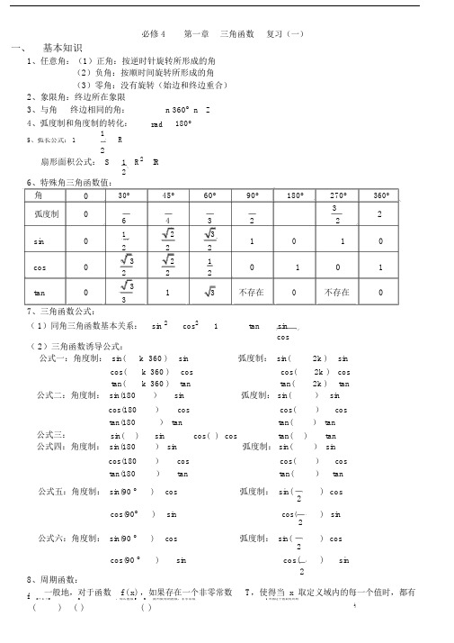 完整word高一数学三角函数复习教案.docx