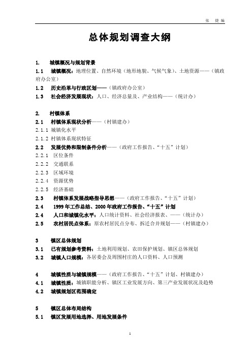 城市总体规划调研大纲