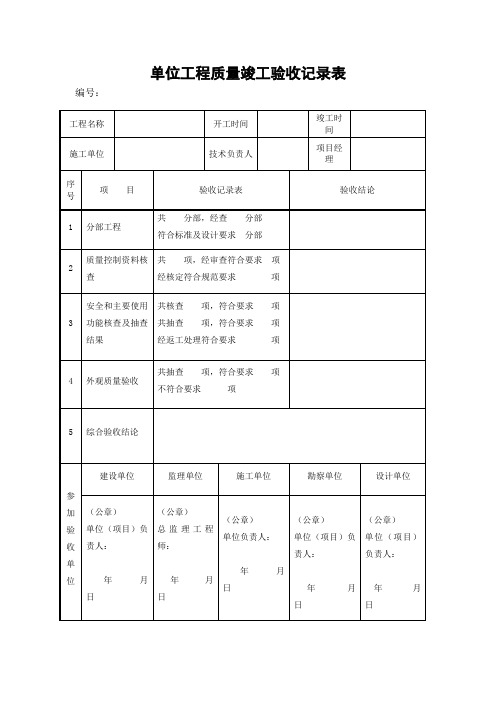 单位工程质量竣工验收记录表