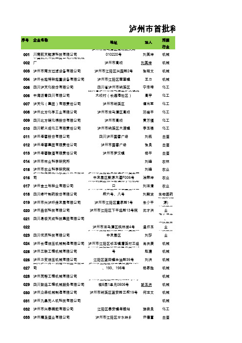 泸州市科技型企业名录