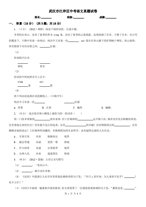 武汉市江岸区中考语文真题试卷