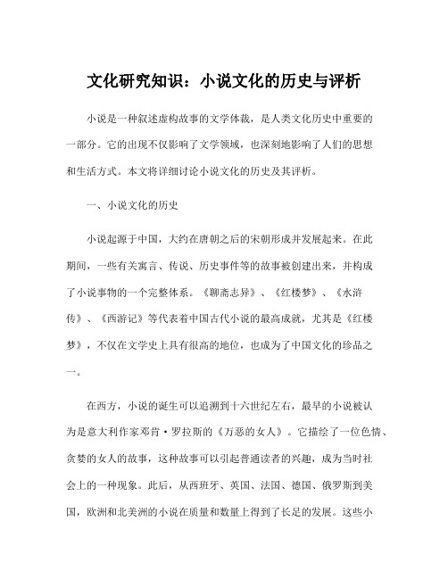 文化研究知识：小说文化的历史与评析