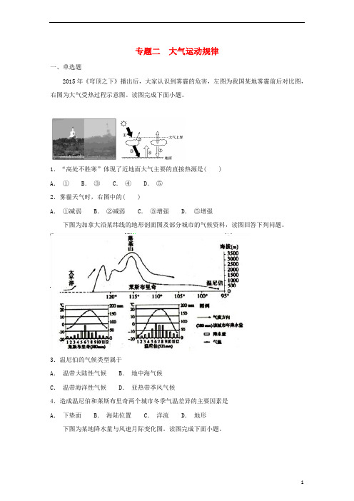 2019届高考地理二轮复习与增分策略专题二大气运动规律专题强化练20181228211