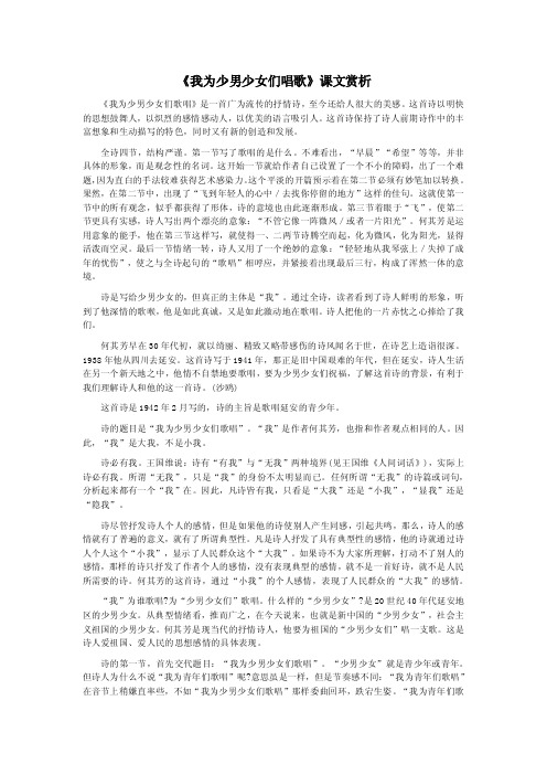 《我为少男少女们唱歌》课文赏析