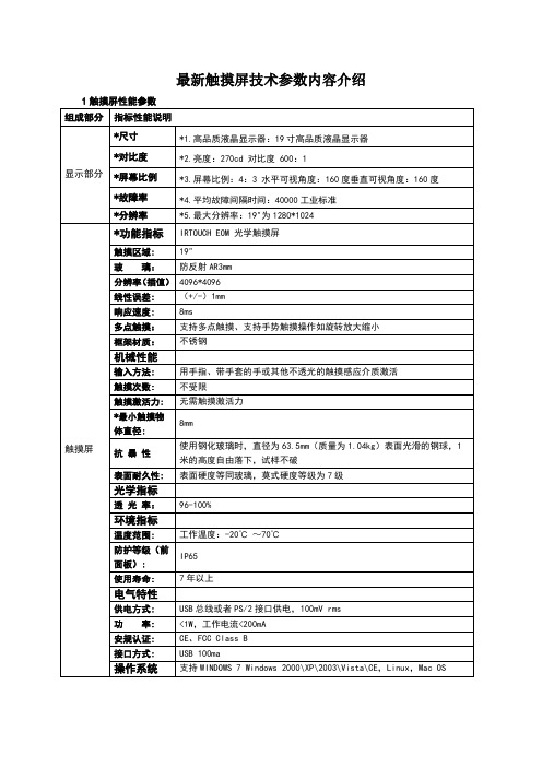 触摸屏技术参数内容介绍