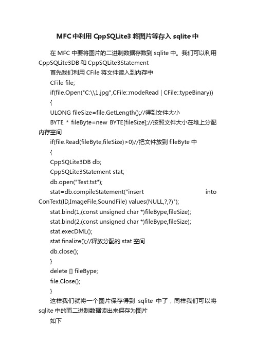 MFC中利用CppSQLite3将图片等存入sqlite中