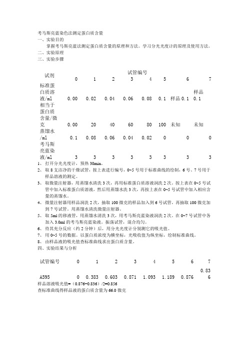 考马斯亮蓝染色法测定蛋白质含量