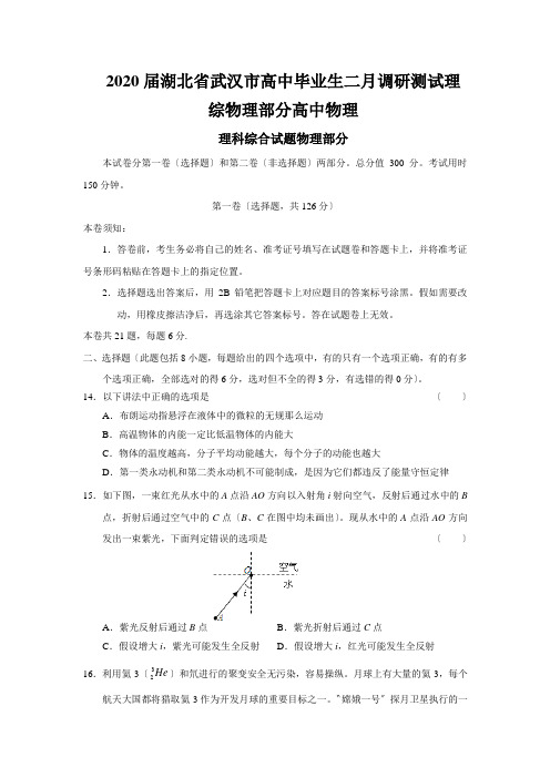 2020届湖北省武汉市高中毕业生二月调研测试理综物理部分高中物理