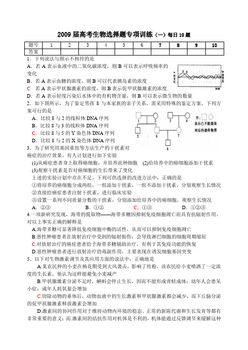 2009届高考生物选择题专项训练(1-25)