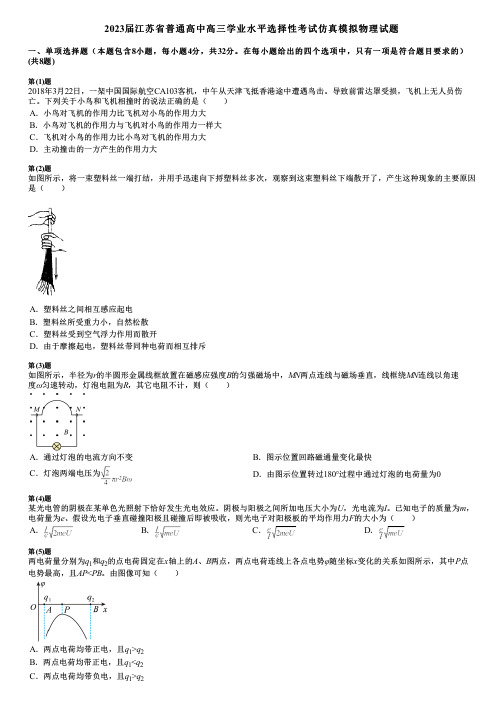 2023届江苏省普通高中高三学业水平选择性考试仿真模拟物理试题