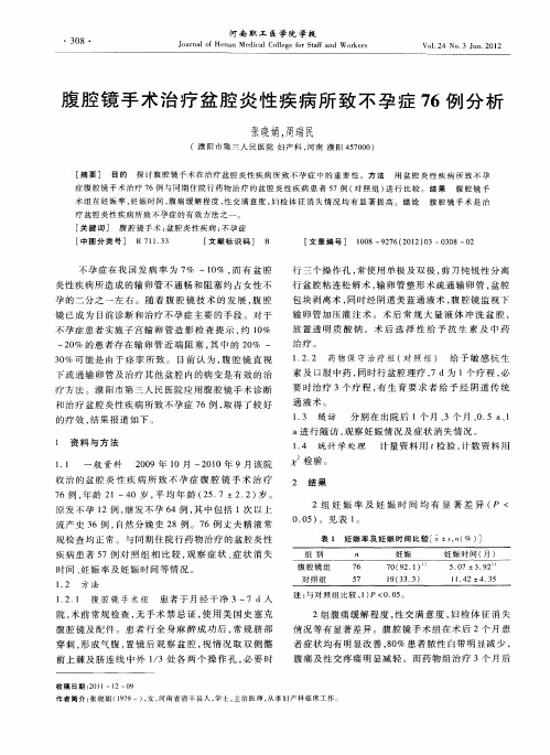 腹腔镜手术治疗盆腔炎性疾病所致不孕症76例分析