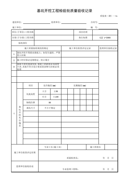 基坑开挖工程检验批质量验收记录