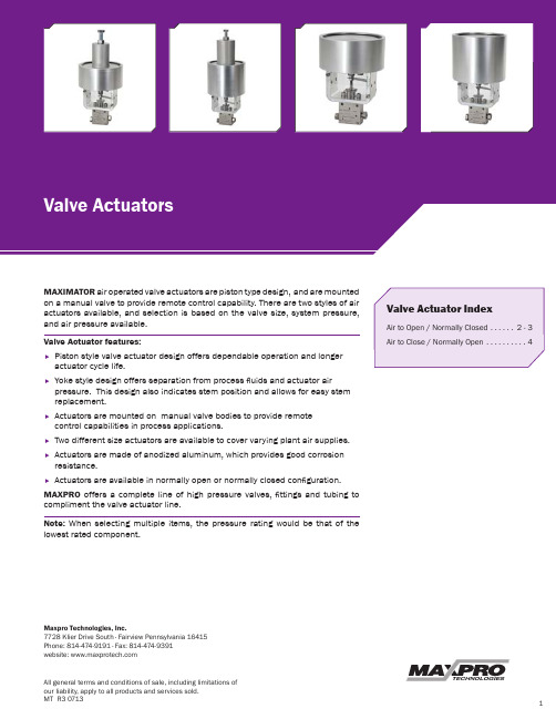 麦克西莫特手动阀气动执行器 MT R3 0713说明书