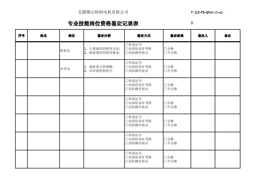 专业技能岗位资格鉴定记录表