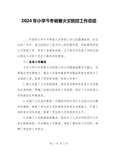 2024年小学今冬明春火灾防控工作总结