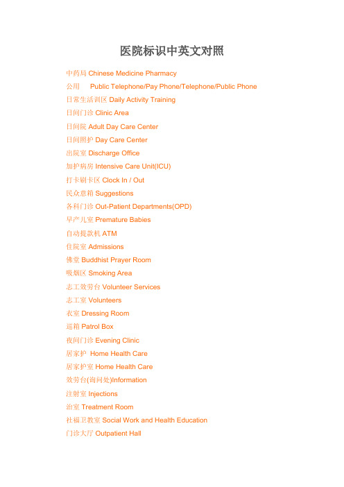 医院标识英文对照