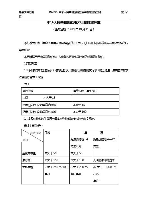 WW30PRC船舶污染物排放标准