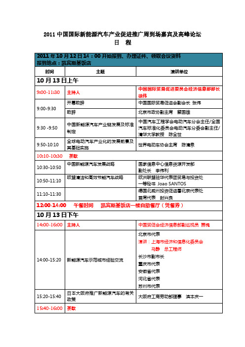 11年推广周到场嘉宾及高峰论坛日程安排