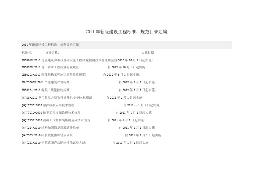 2011年新版建设工程标准、规范目录汇编