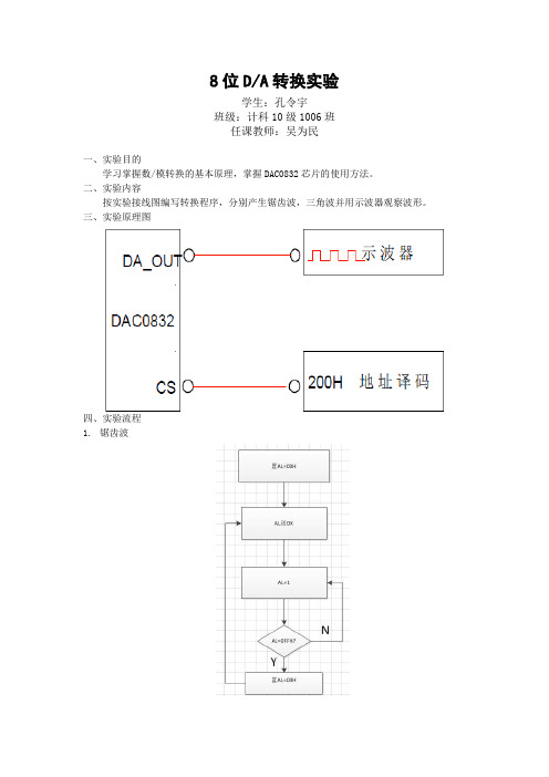 8位DA转换实验  实验报告_孔令宇 10284032