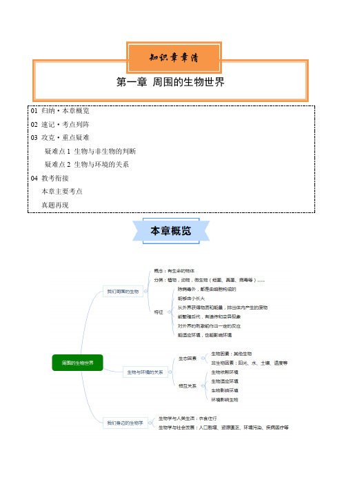 第一章周围的生物世界-七年级生物上册单元速记巧练(苏教版)