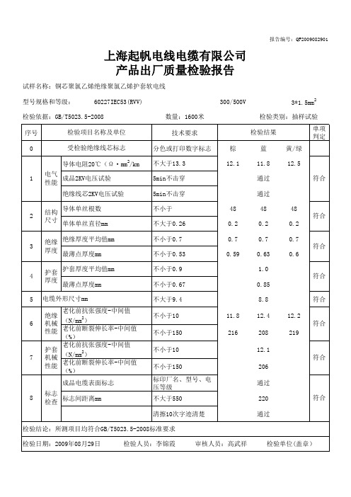 起帆电线电缆检验报告