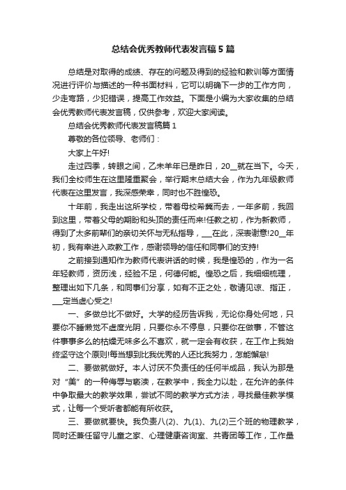 总结会优秀教师代表发言稿5篇