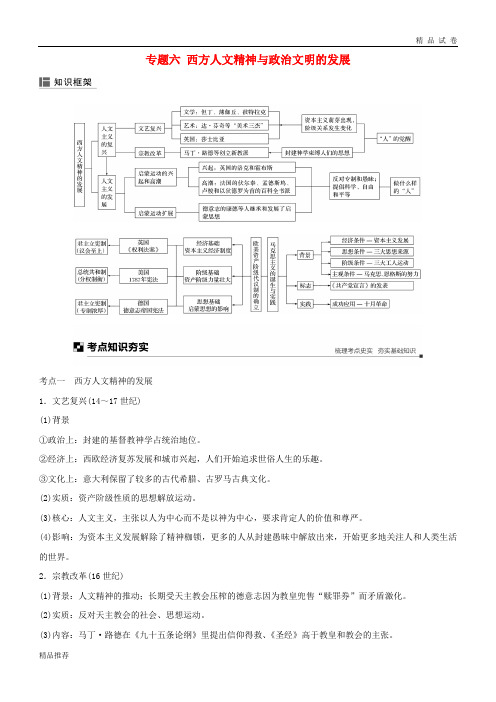 2019版高考历史二轮复习 板块二 近代史部分 专题六 西方人文精神与政治文明的发展学案