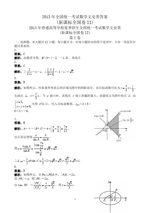 2013文科数学高考真题全国卷Ⅱ试卷答案