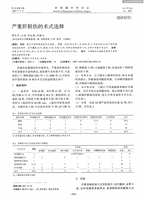 严重肝损伤的术式选择